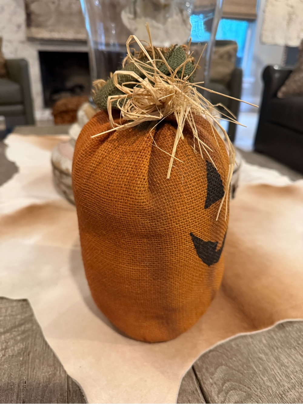 Handmade Jack-O'-Lantern Burlap Pumpkin Decoration - Orange & Black - Picture 6 of 14